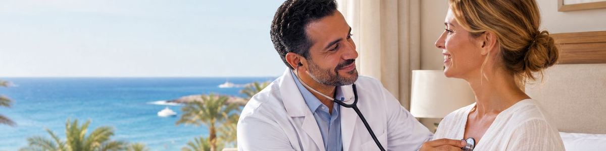 Doctors visiting guests in a hotel room in Hurghada